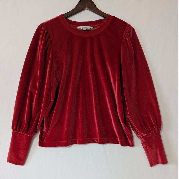 Loft Womens Velvet Long Puff Sleeve Copper Red Top Size‎ Small Office Casual - Picture 1 of 6